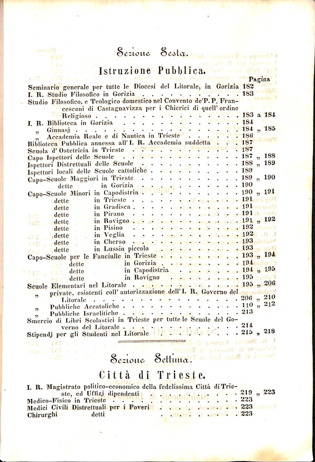 Scematismo dell'I. R. Litorale Austro-Illirico ed unitovi Indicatore generale della Città di Tr  · Str. 11