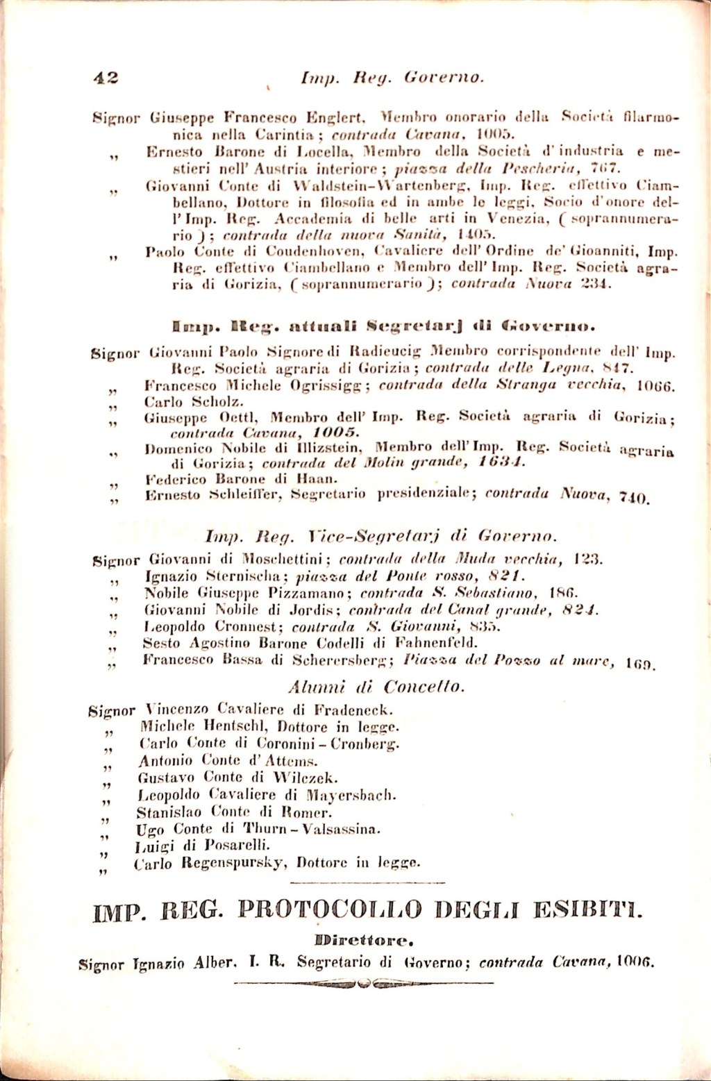Scematismo dell'I. R. Litorale Austro-Illirico ed unitovi Indicatore generale della Città di Tr  · Str. 62