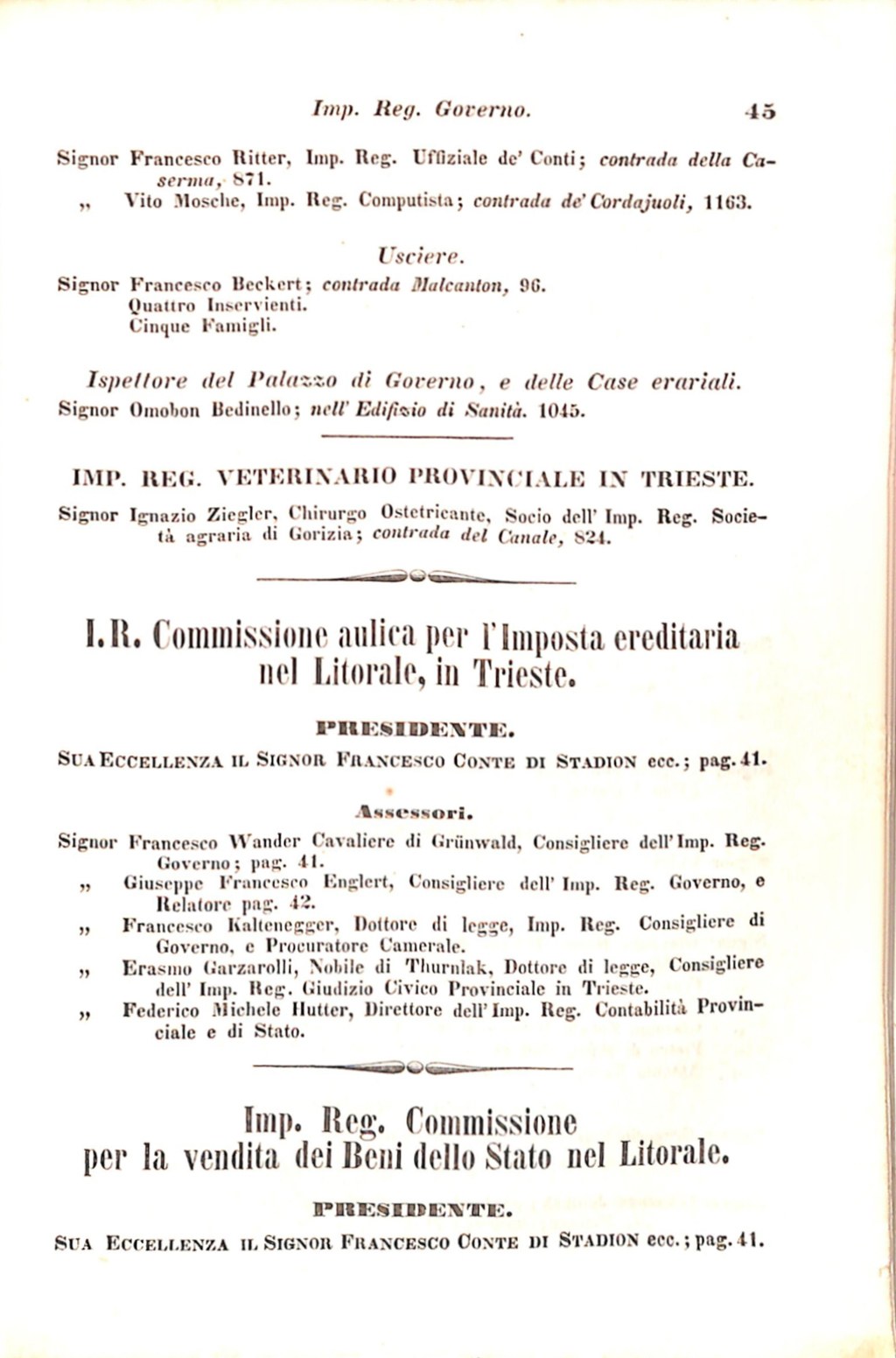 Scematismo dell'I. R. Litorale Austro-Illirico ed unitovi Indicatore generale della Città di Tr  · Str. 65