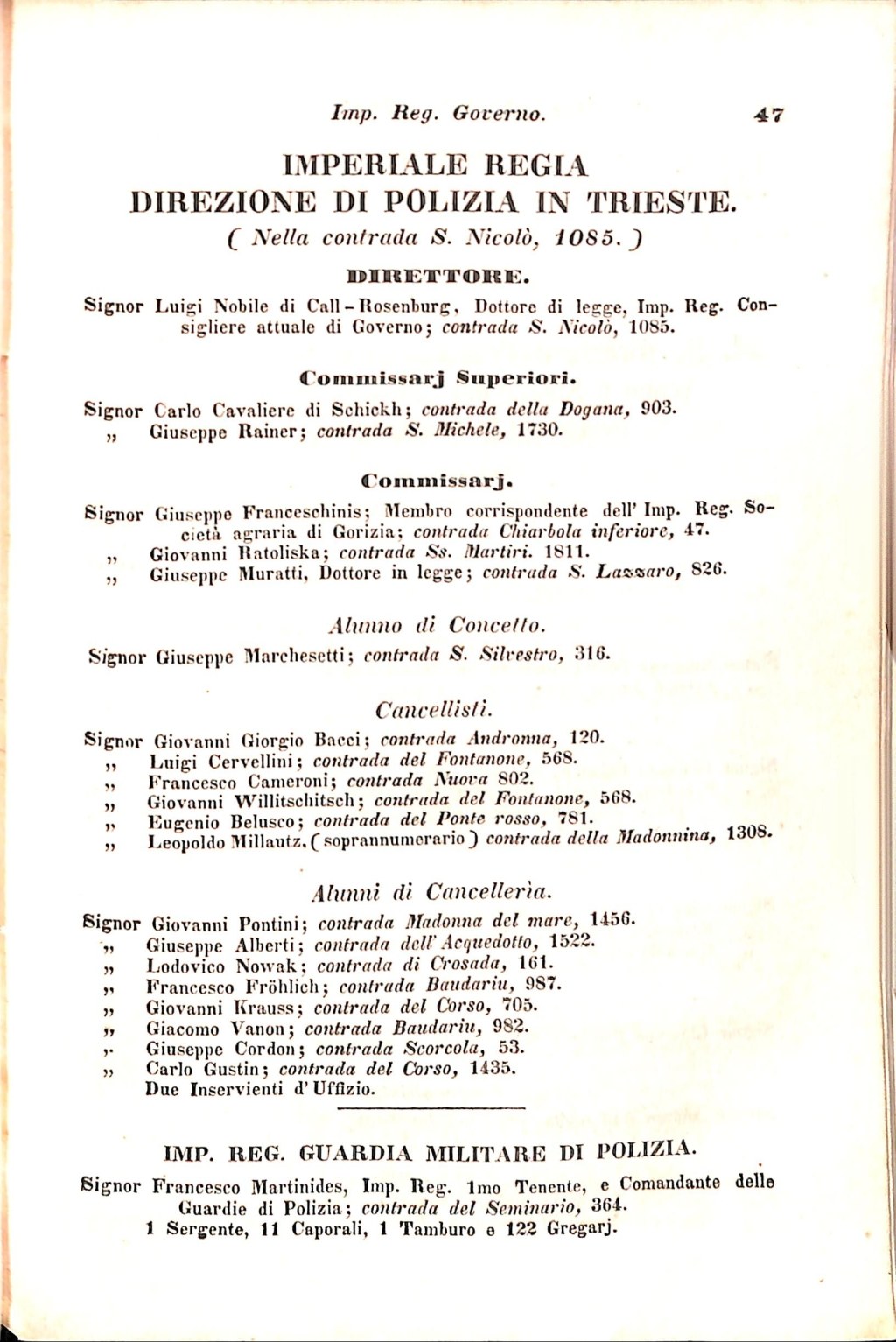 Scematismo dell'I. R. Litorale Austro-Illirico ed unitovi Indicatore generale della Città di Tr  · Str. 67