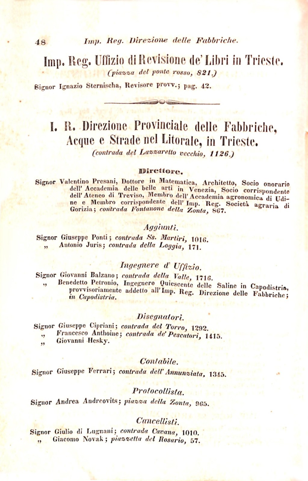 Scematismo dell'I. R. Litorale Austro-Illirico ed unitovi Indicatore generale della Città di Tr  · Str. 68