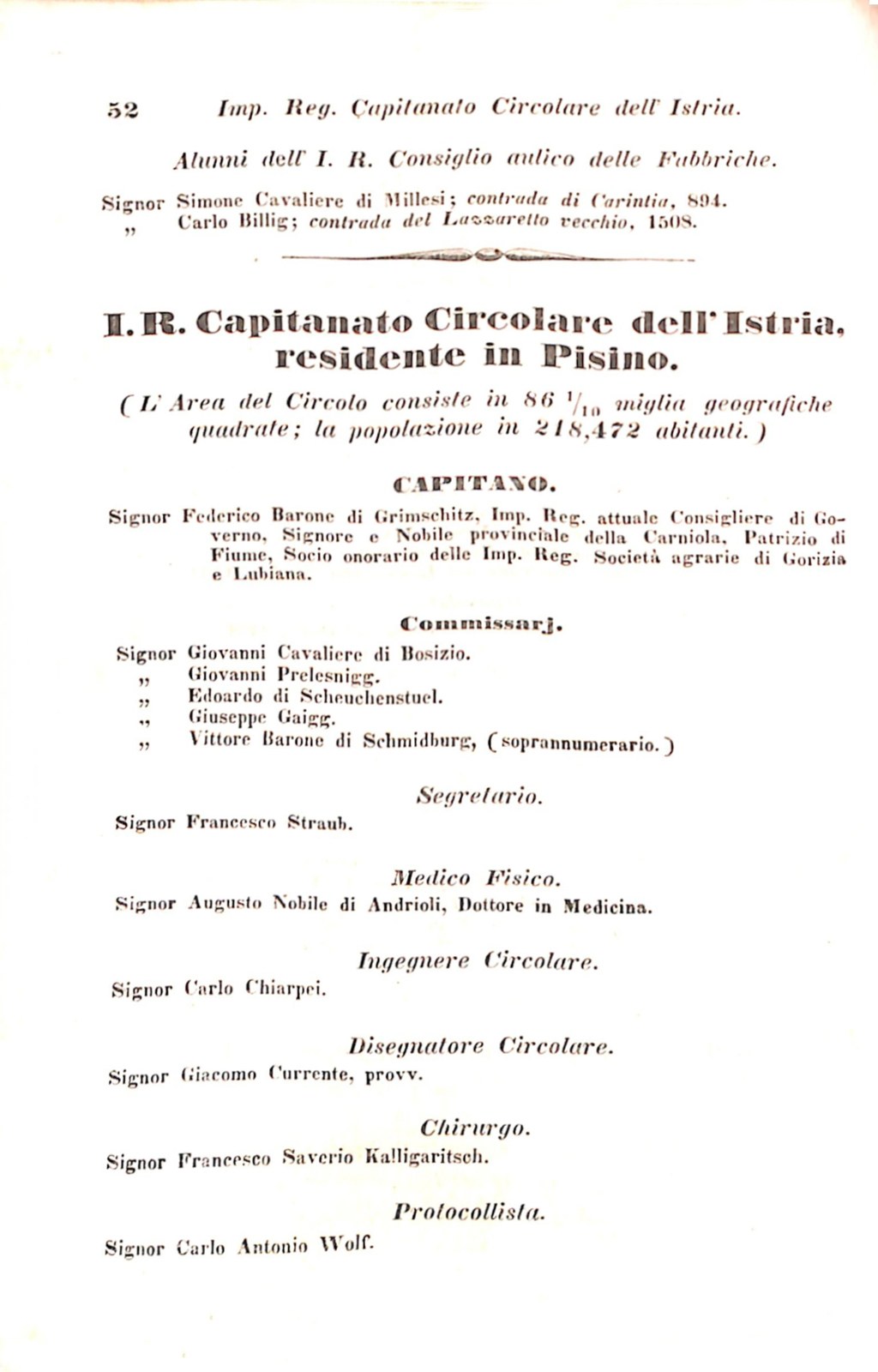 Scematismo dell'I. R. Litorale Austro-Illirico ed unitovi Indicatore generale della Città di Tr  · Str. 72
