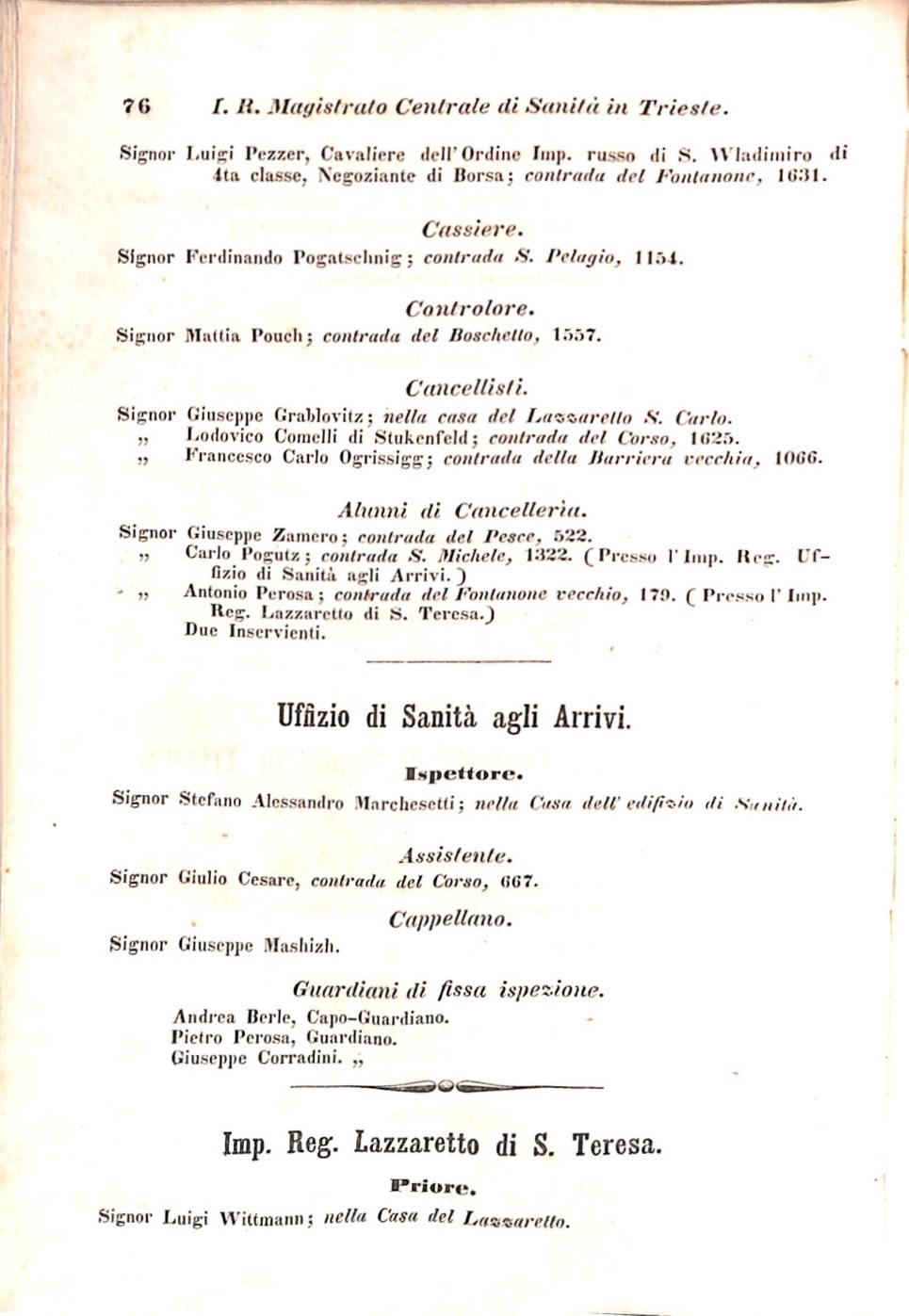 Scematismo dell'I. R. Litorale Austro-Illirico ed unitovi Indicatore generale della Città di Tr  · Str. 96