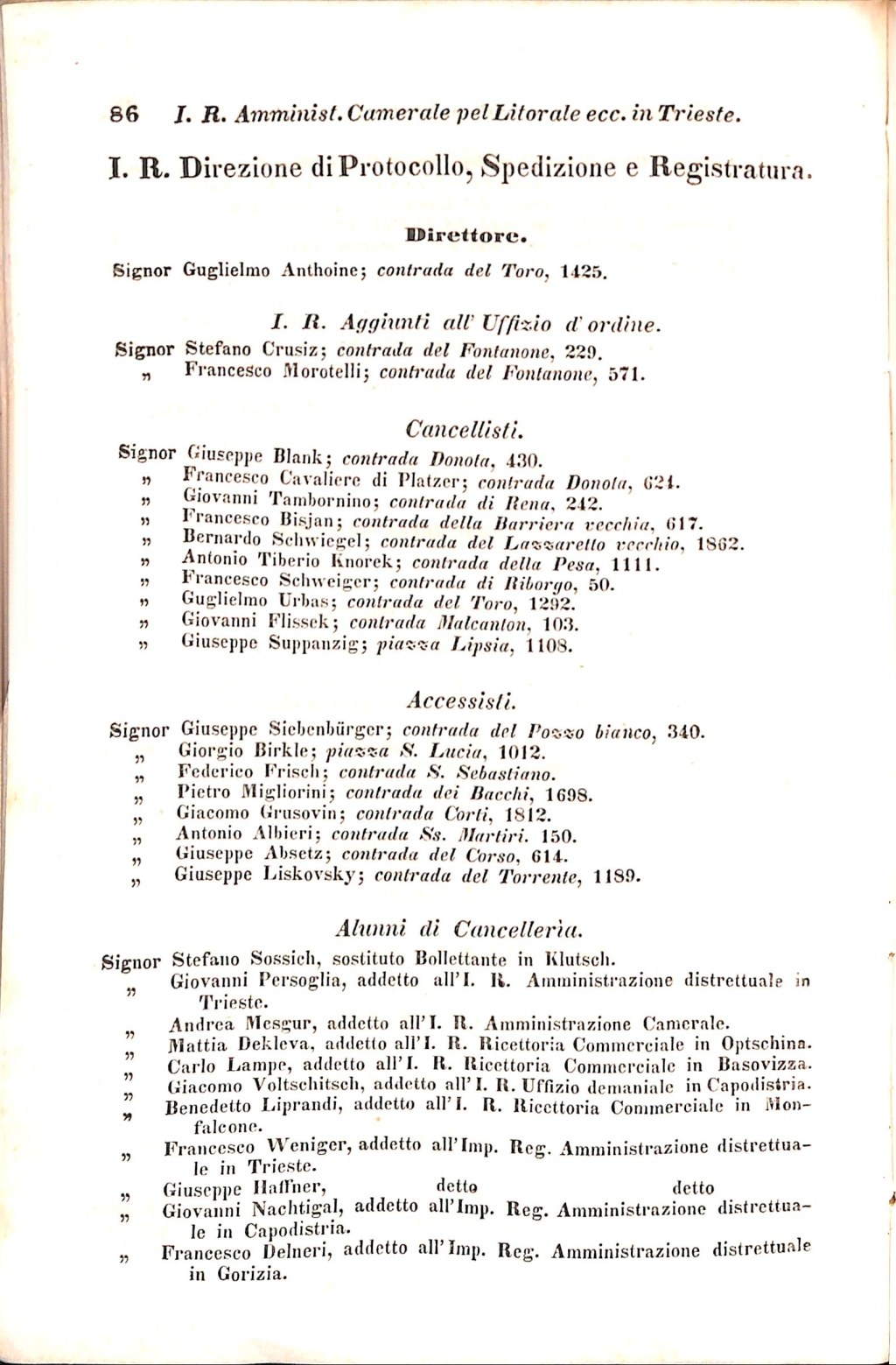 Scematismo dell'I. R. Litorale Austro-Illirico ed unitovi Indicatore generale della Città di Tr  · Str. 106