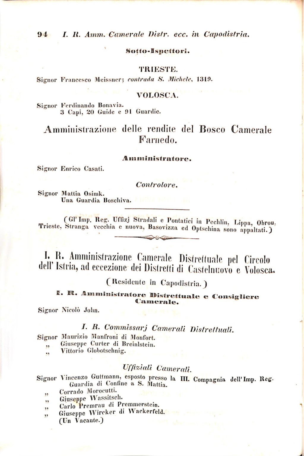Scematismo dell'I. R. Litorale Austro-Illirico ed unitovi Indicatore generale della Città di Tr  · Str. 114