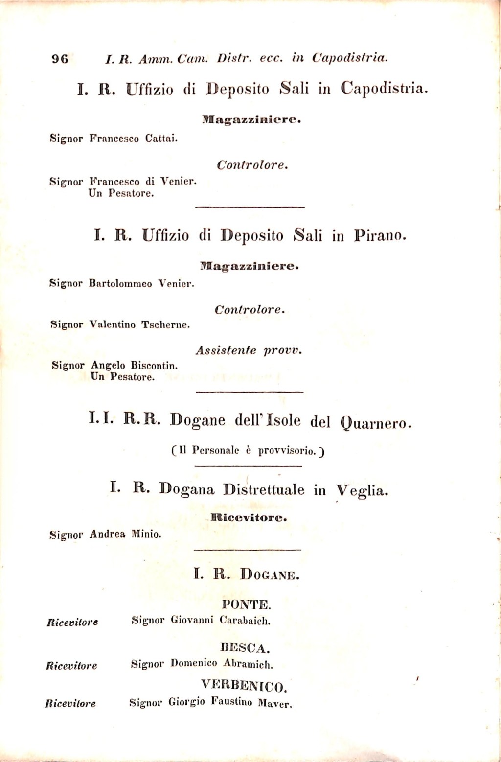 Scematismo dell'I. R. Litorale Austro-Illirico ed unitovi Indicatore generale della Città di Tr  · Str. 116