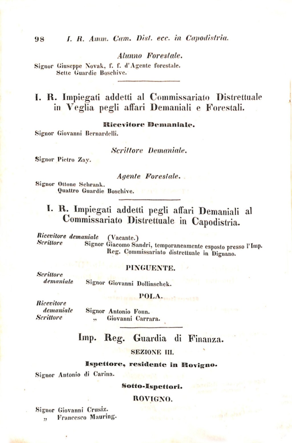 Scematismo dell'I. R. Litorale Austro-Illirico ed unitovi Indicatore generale della Città di Tr  · Str. 118