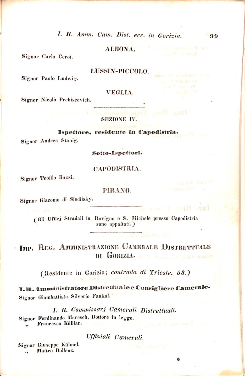 Scematismo dell'I. R. Litorale Austro-Illirico ed unitovi Indicatore generale della Città di Tr  · Str. 119