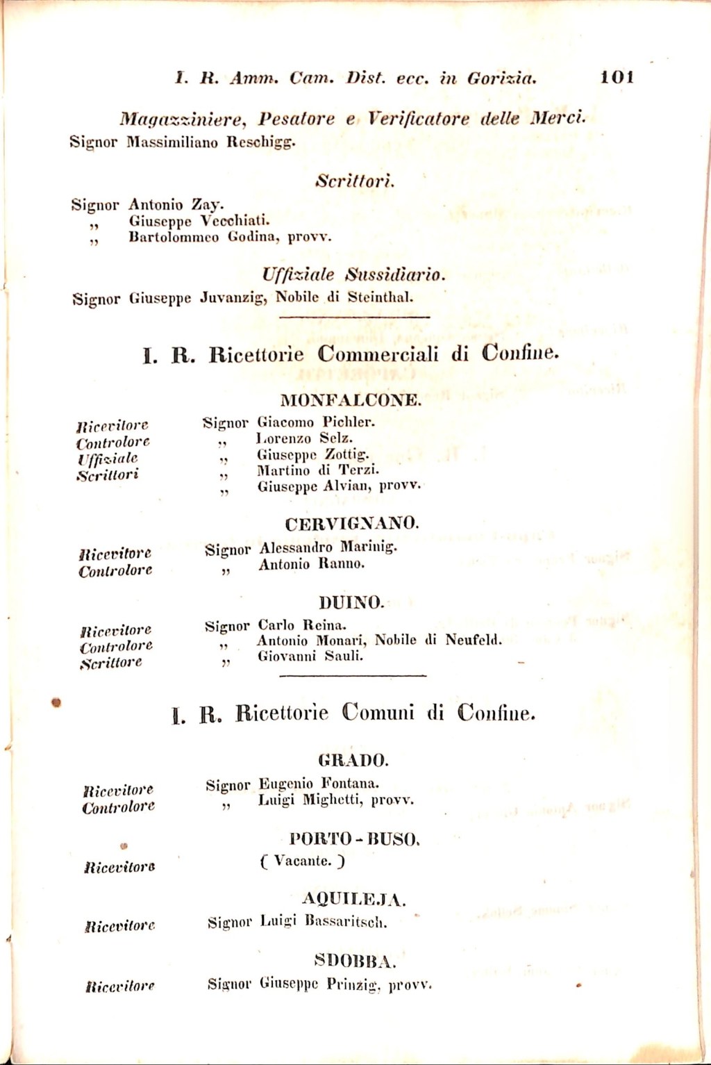 Scematismo dell'I. R. Litorale Austro-Illirico ed unitovi Indicatore generale della Città di Tr  · Str. 121