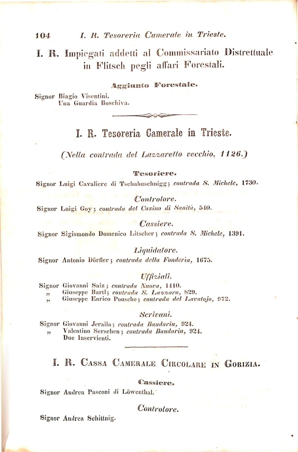 Scematismo dell'I. R. Litorale Austro-Illirico ed unitovi Indicatore generale della Città di Tr  · Str. 124