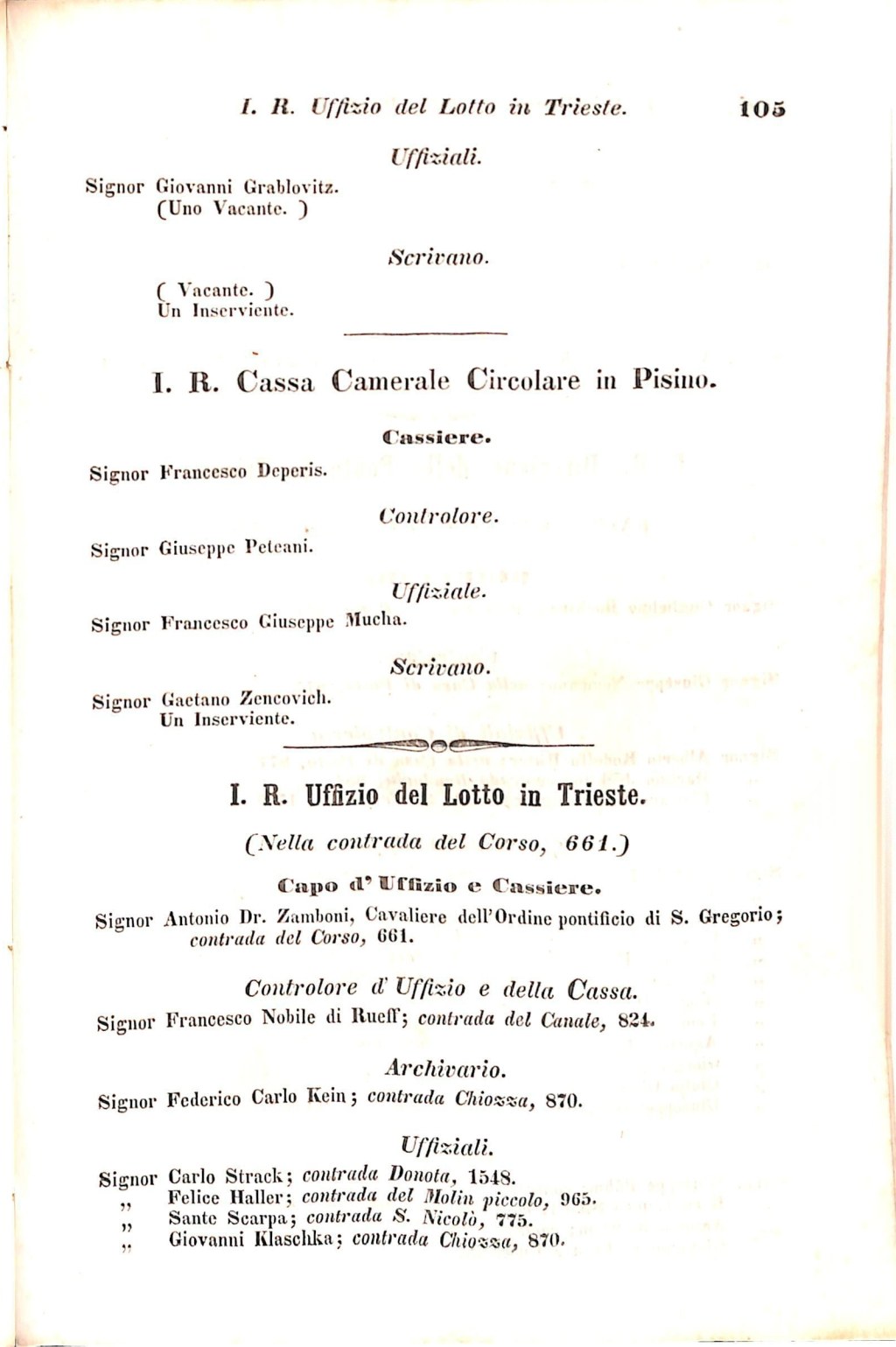 Scematismo dell'I. R. Litorale Austro-Illirico ed unitovi Indicatore generale della Città di Tr  · Str. 125