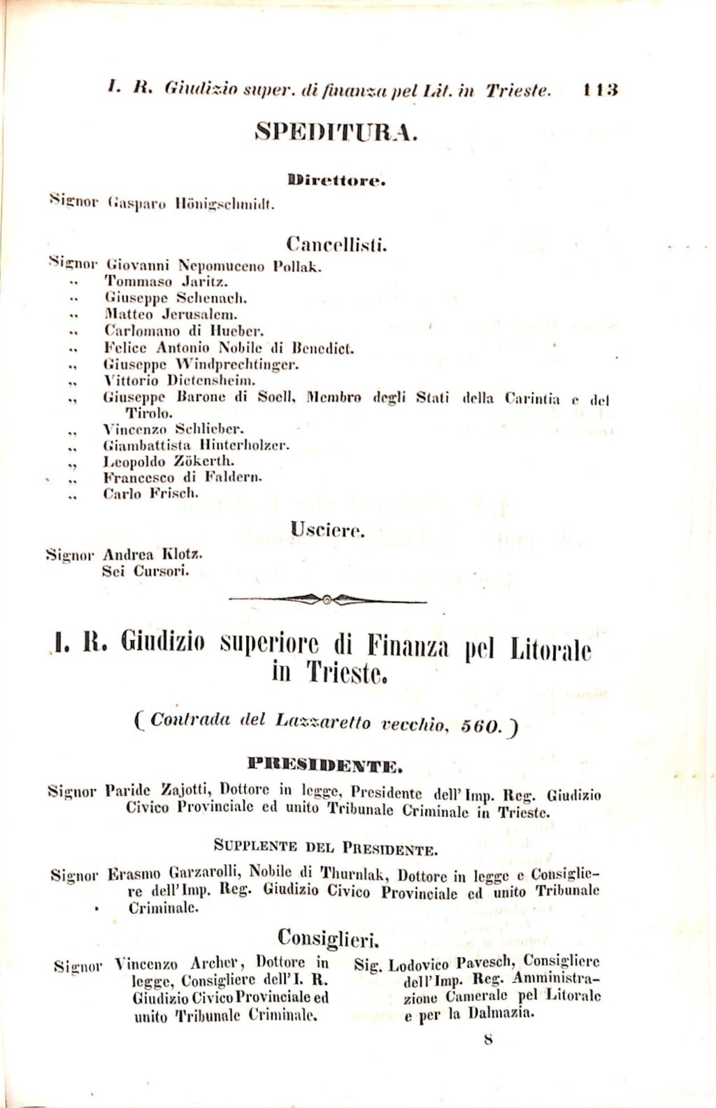 Scematismo dell'I. R. Litorale Austro-Illirico ed unitovi Indicatore generale della Città di Tr  · Str. 133