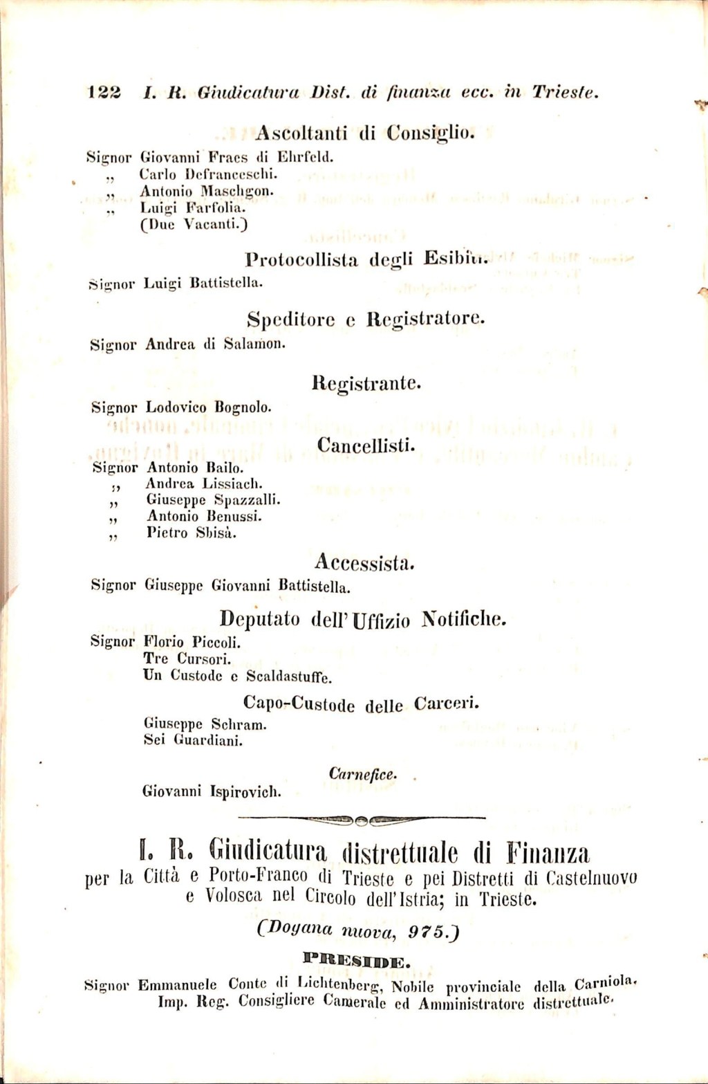 Scematismo dell'I. R. Litorale Austro-Illirico ed unitovi Indicatore generale della Città di Tr  · Str. 142