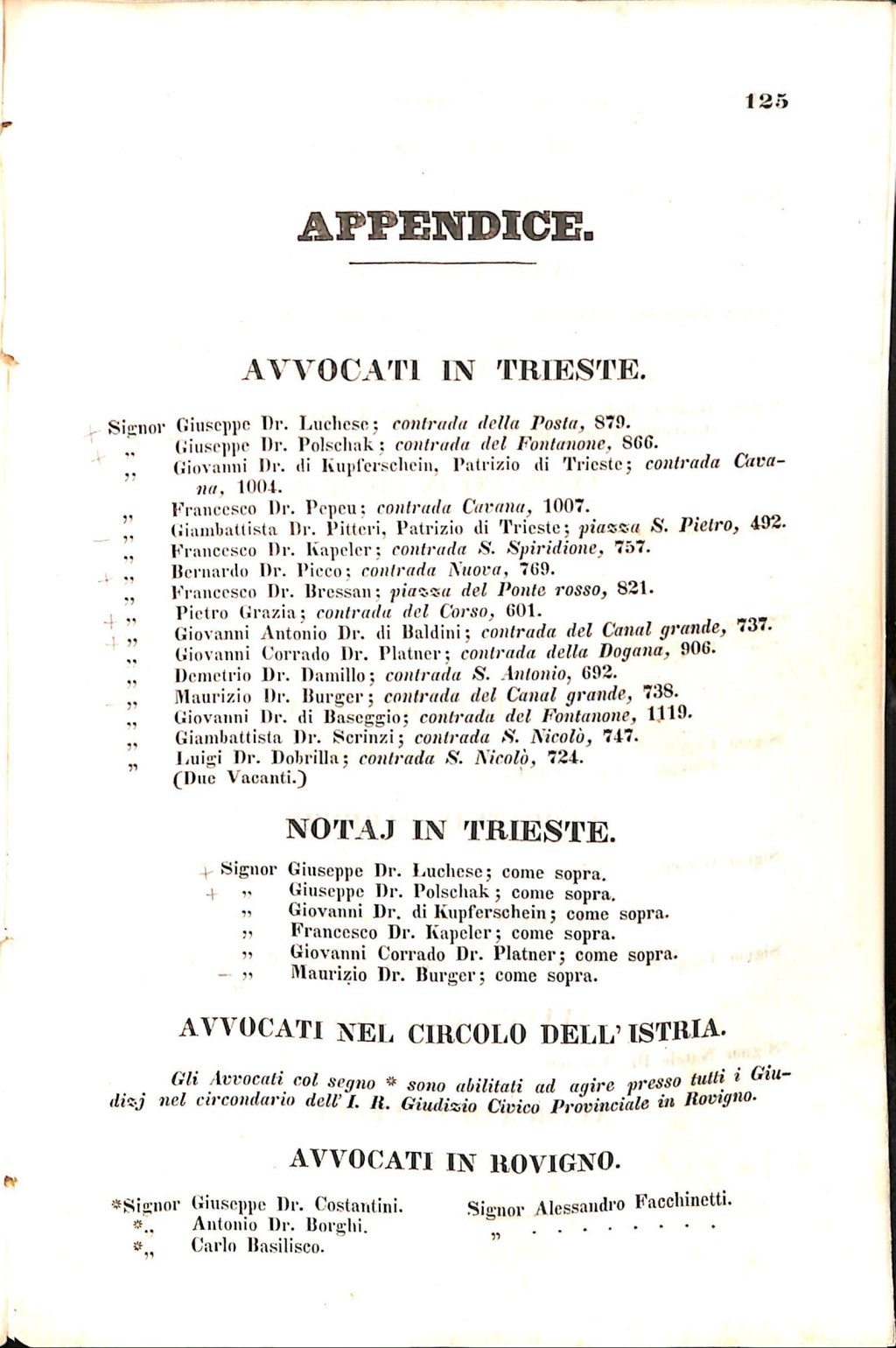 Scematismo dell'I. R. Litorale Austro-Illirico ed unitovi Indicatore generale della Città di Tr  · Str. 145