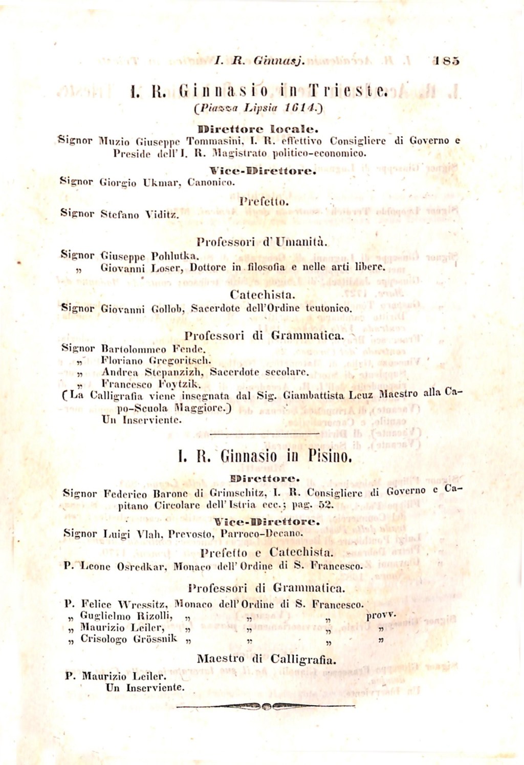 Scematismo dell'I. R. Litorale Austro-Illirico ed unitovi Indicatore generale della Città di Tr  · Str. 205