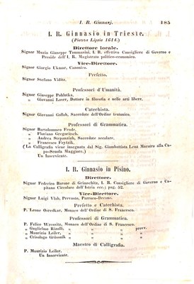 Scematismo dell'I. R. Litorale Austro-Illirico ed unitovi Indicatore generale della Città di Tr  · Str. 205