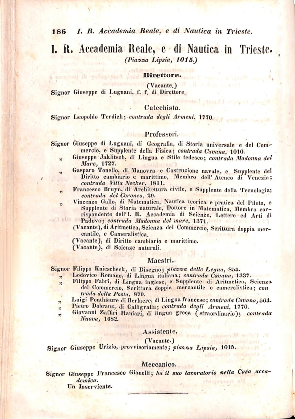 Scematismo dell'I. R. Litorale Austro-Illirico ed unitovi Indicatore generale della Città di Tr  · Str. 206