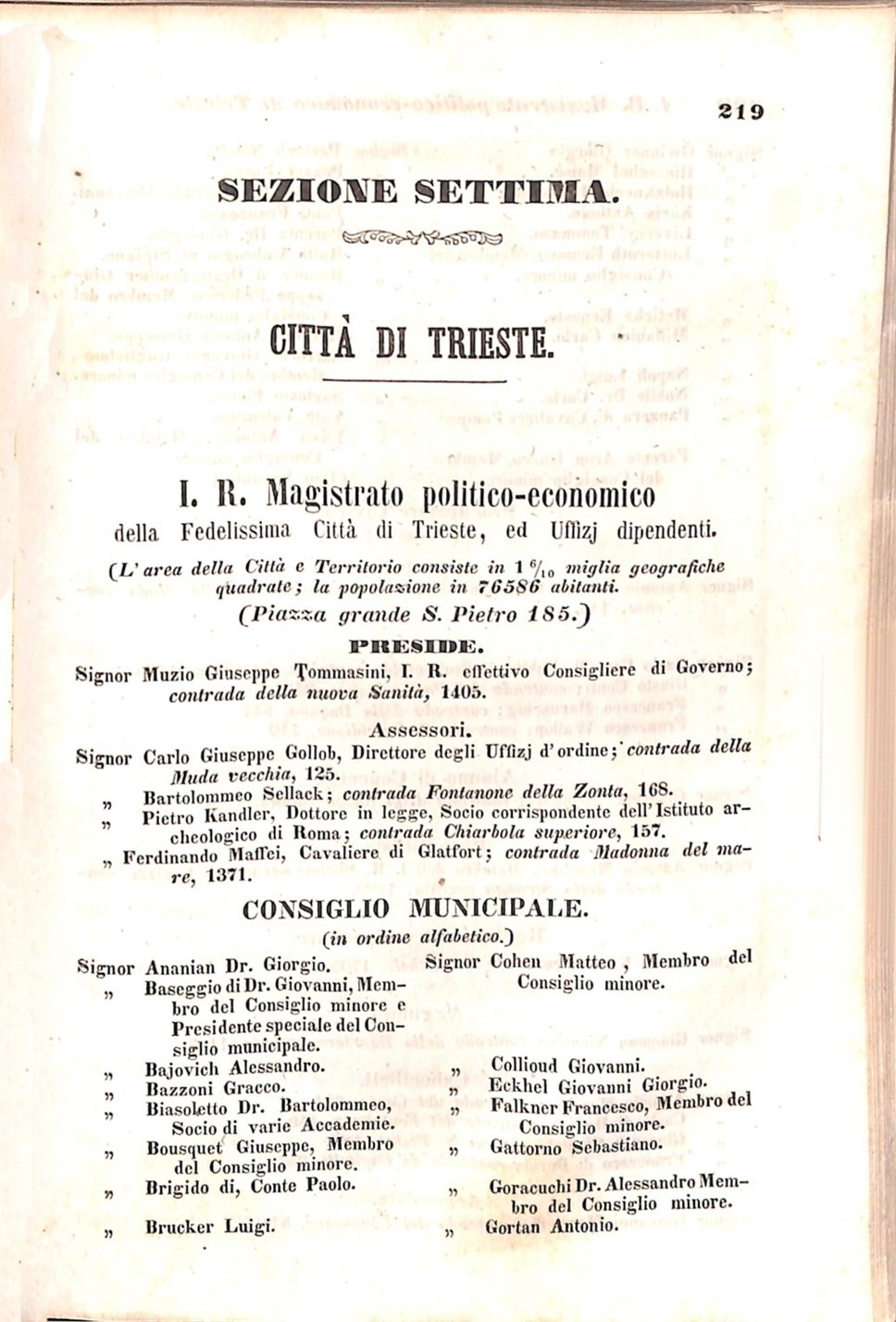 Scematismo dell'I. R. Litorale Austro-Illirico ed unitovi Indicatore generale della Città di Tr  · Str. 239