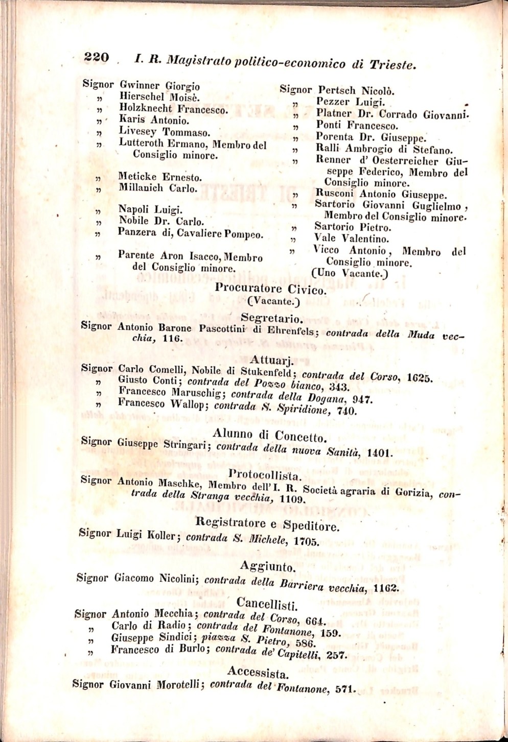 Scematismo dell'I. R. Litorale Austro-Illirico ed unitovi Indicatore generale della Città di Tr  · Str. 240