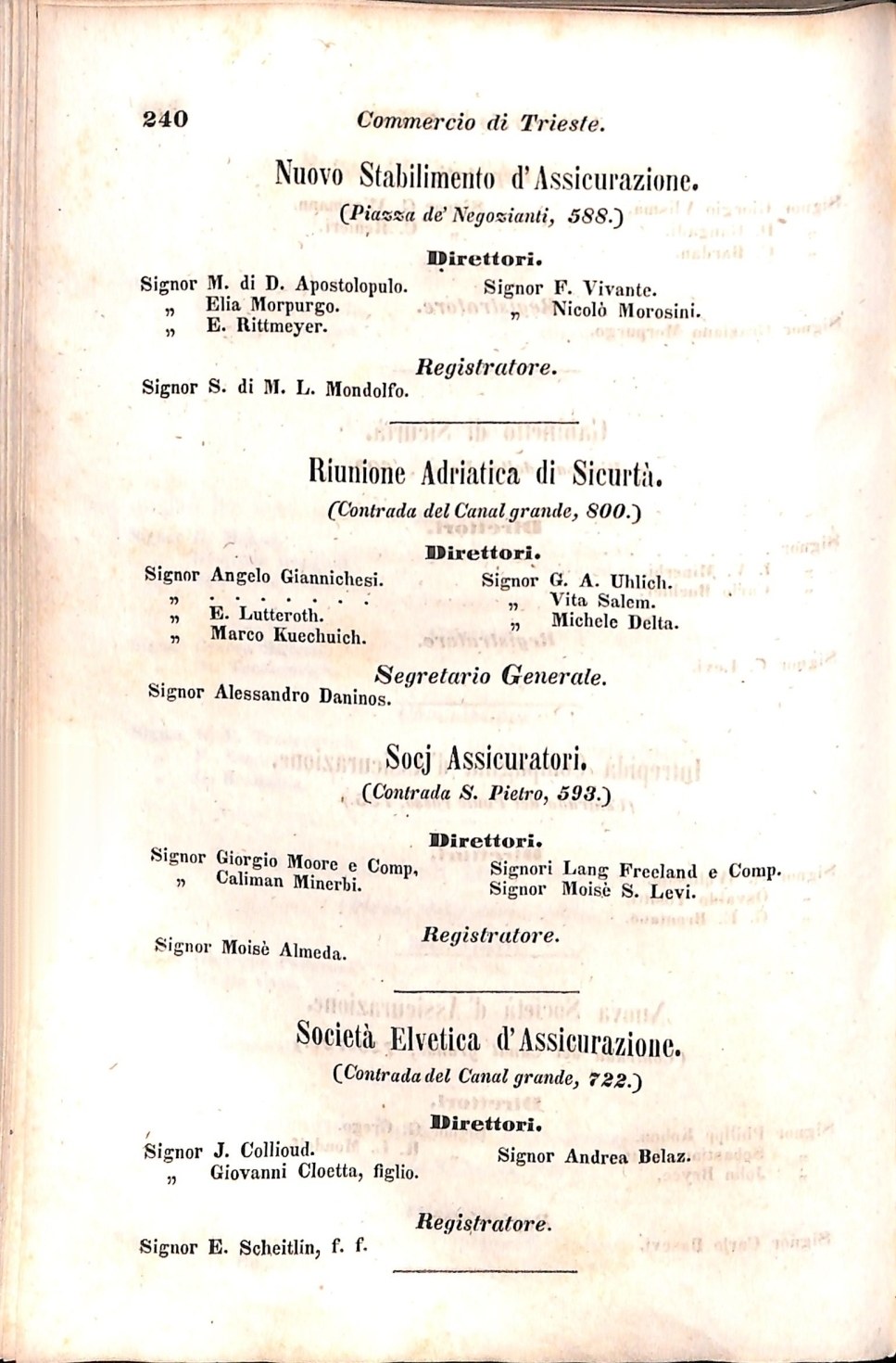 Scematismo dell'I. R. Litorale Austro-Illirico ed unitovi Indicatore generale della Città di Tr  · Str. 260