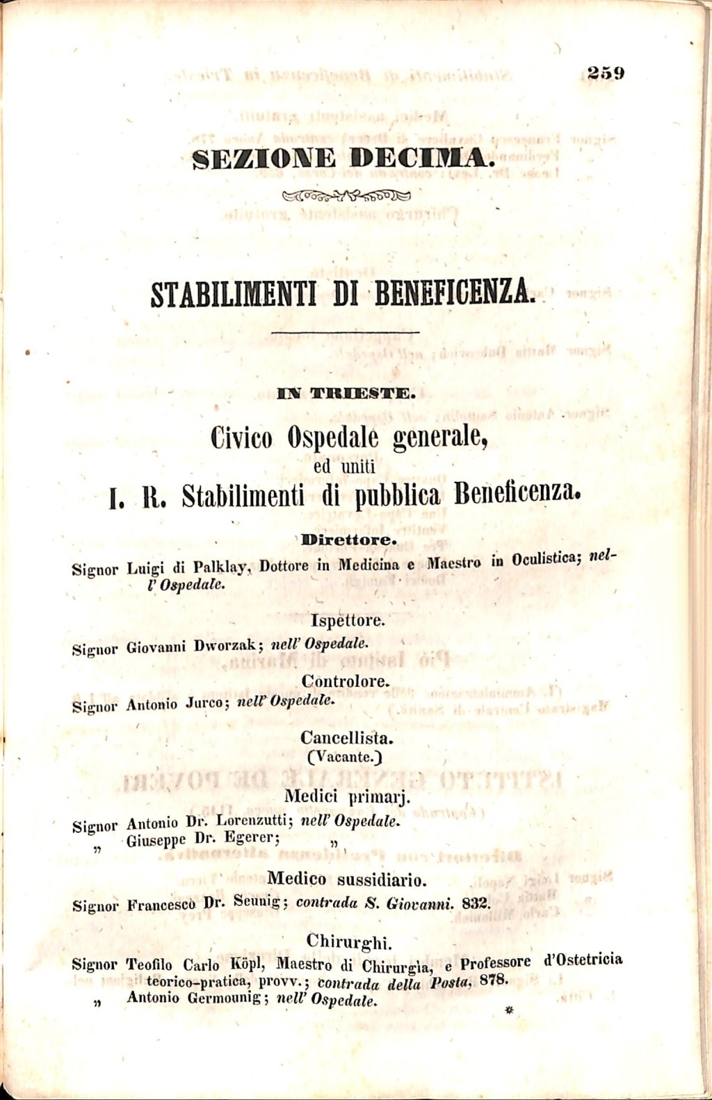 Scematismo dell'I. R. Litorale Austro-Illirico ed unitovi Indicatore generale della Città di Tr  · Str. 279