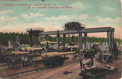 Trasporto e deposito dei cannoni da 28 cm : 28 cm Geschütz und Depot 