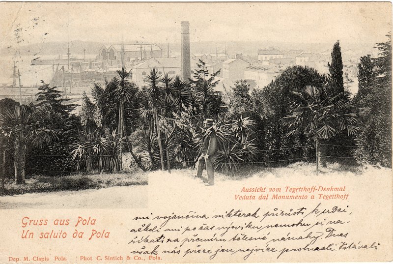 Gruss aus Pola : Aussicht vom Tegethoff = Saluto da Pola : veduta dal Monumento a Tegethoff
