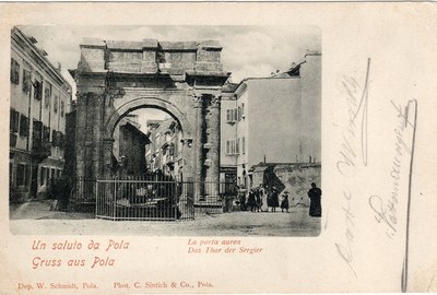 Un saluto da Pola : la porta aurea = Gruss aus Pola : das Thor der Sergier