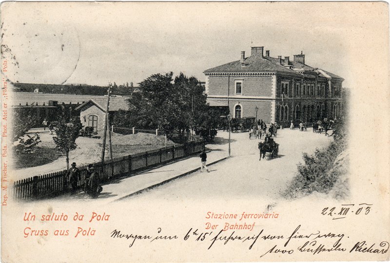 Un saluto da Pola : stazione ferroviaria = Gruss aus Pola : der Bahnhof